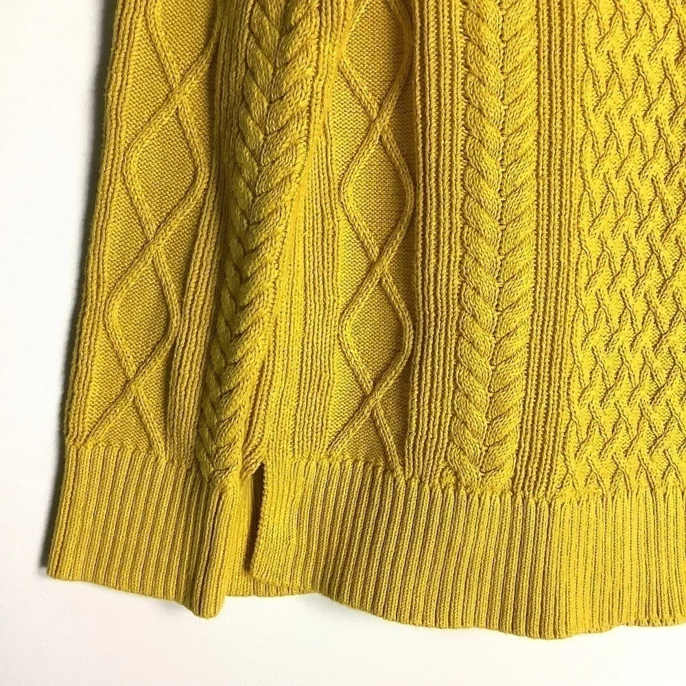 J. Crew Sweater S Chunky Cable Knit Mock Neck Mustard‎  Golden Chartreuse S